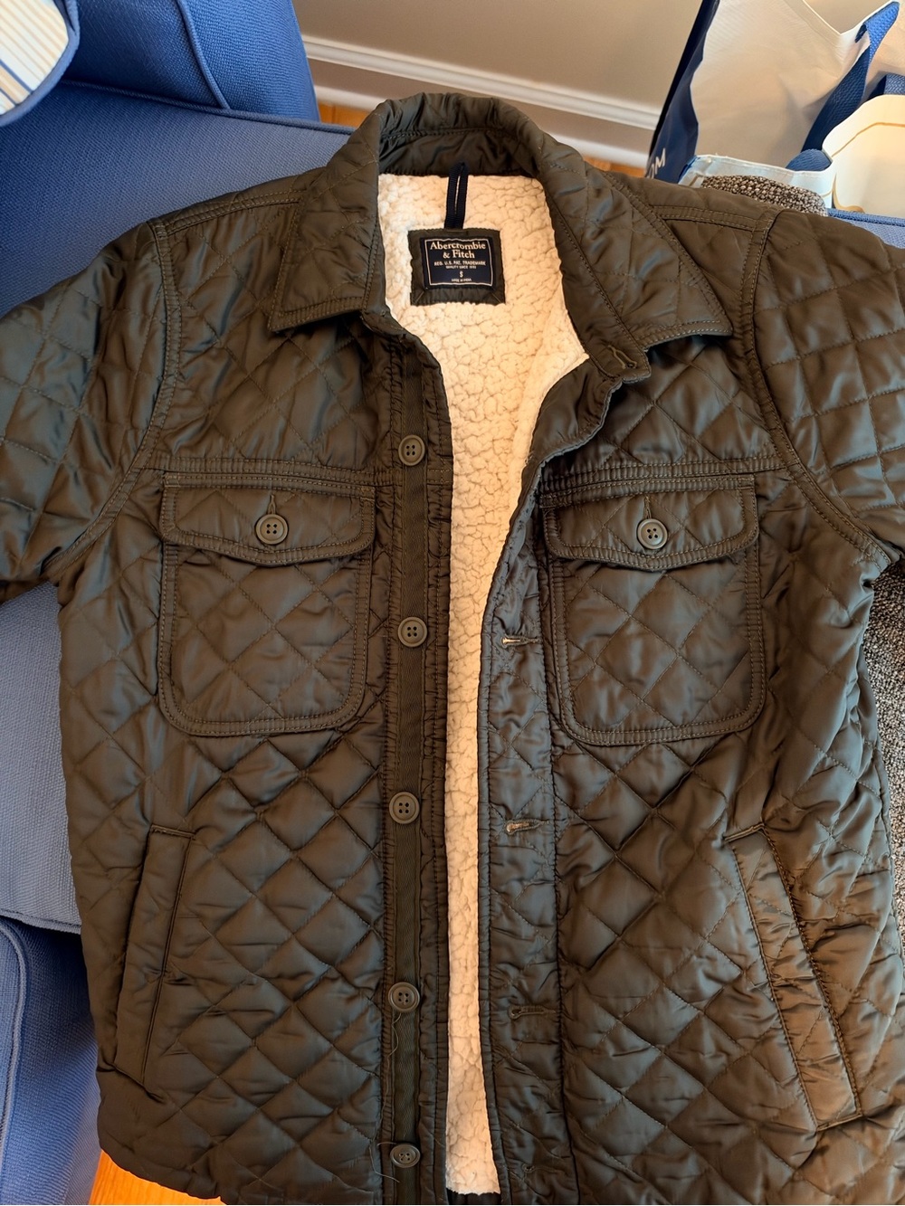 Rare Abercrombie & Fitch Quilted Sherpa-Lined Field Jacket - Olive Green